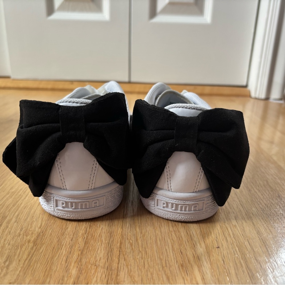 Puma White and Black Basket Bow Women's Sneakers - Picture 4 of 6